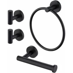 Black Towel And Toilet Roll Holder Set Bathroom Accessory Set 4 Piece Toilet Roll Holder And Towel Ring And Hook SUS304 Stainless Steel Wall Mounted