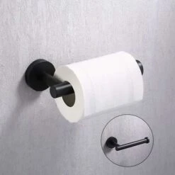 Black Towel And Toilet Roll Holder Set Bathroom Accessory Set 4 Piece Toilet Roll Holder And Towel Ring And Hook SUS304 Stainless Steel Wall Mounted -Bathroom Supplies Store 59151907 3