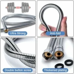 Shower Hose 1.5m, Premium Shower Hose With Double Twist Protection, Flexible And Kink Resistant Stainless Steel Shower Hose With Chrome, Universal Connection Size (Silver) -Bathroom Supplies Store 59337245 5
