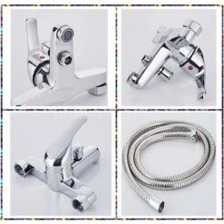 Modern Bathroom Curved Bath Shower Filler Mixer Tap Brass Deck Mounted With Shower Handset And Hose Single Lever Chrome -Bathroom Supplies Store 59499671 4