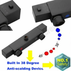 Matte Black - Shower Bathroom Thermostatic Mixer Square Twin Head Exposed Valve -Bathroom Supplies Store 59499973 5