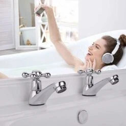 Traditional Victorian Pair Of Bathroom Sink Basin Taps Twin Cross Head Handles Hot And Cold Brass Faucet Polished Chrome Bath -Bathroom Supplies Store 59500077 2