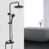 Acezanble Bathroom COOL TOUCH Thermostatic Mixer Shower Set Round Twin Head Exposed Valve Independent Water Divider Black -Bathroom Supplies Store 60535465 1
