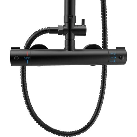 Acezanble Bathroom COOL TOUCH Thermostatic Mixer Shower Set Round Twin Head Exposed Valve Independent Water Divider Black 6 Acezanble Bathroom COOL TOUCH Thermostatic Mixer Shower Set Round Twin Head Exposed Valve Independent Water Divider Black - Image 4