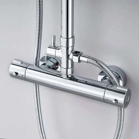 Acezanble Bathroom COOL TOUCH Thermostatic Mixer Shower Set Round Twin Head Exposed Valve Independent Water Divider Chrome 6 Acezanble Bathroom COOL TOUCH Thermostatic Mixer Shower Set Round Twin Head Exposed Valve Independent Water Divider Chrome - Image 4