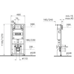 Matt Black Rimless Wall Hung Toilet & VITRA Concealed WC Cistern Frame - Square Plate Set -Bathroom Supplies Store 60788992 5