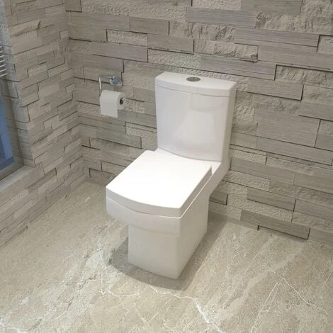 Close Coupled Toilet White Ceramic Square Modern Bathroom Pan & Seat WC Bathroom 3 Close Coupled Toilet White Ceramic Square Modern Bathroom Pan & Seat WC Bathroom