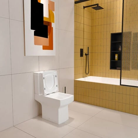 Close Coupled Toilet White Ceramic Square Modern Bathroom Pan & Seat WC Bathroom 4 Close Coupled Toilet White Ceramic Square Modern Bathroom Pan & Seat WC Bathroom - Image 2