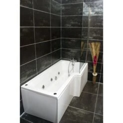 L Shaped Spa Bath And Screen With Whirlpool - Right Hand Option, 6 Jets