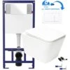 White Square Rimless Wall Hung Toilet & 1.12m Concealed WC Cistern Frame Set - Gloss White Square Plate -Bathroom Supplies Store 67671723 1