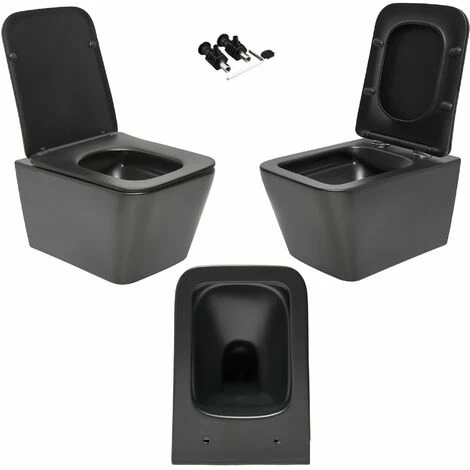 Black Square Rimless Wall Hung Toilet & 1.12m Concealed WC Cistern Frame Set - Gloss White Square Plate 4 Black Square Rimless Wall Hung Toilet & 1.12m Concealed WC Cistern Frame Set - Gloss White Square Plate - Image 2
