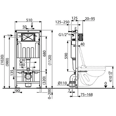 Black Square Rimless Wall Hung Toilet & 1.12m Concealed WC Cistern Frame Set - Gloss White Square Plate 7 Black Square Rimless Wall Hung Toilet & 1.12m Concealed WC Cistern Frame Set - Gloss White Square Plate - Image 5