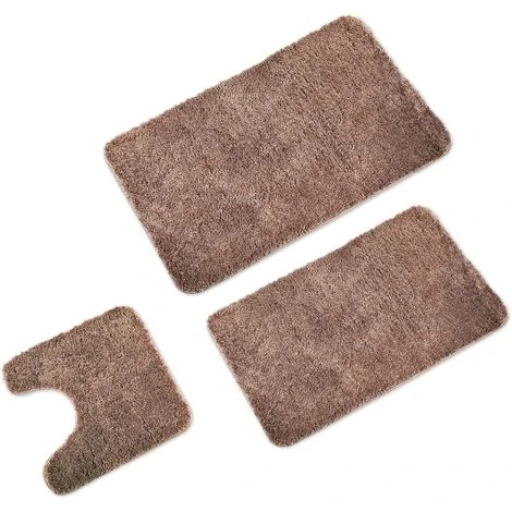 RHAFAYRE Bath Mat Set Of 3 Pieces - 3X Bath Mats (45x45 + 50x80 + 60x100cm) - Non-Slip & Washable Bath Mat - With WC Cutout - Brown 3 RHAFAYRE Bath Mat Set Of 3 Pieces - 3X Bath Mats (45x45 + 50x80 + 60x100cm) - Non-Slip & Washable Bath Mat - With WC Cutout - Brown