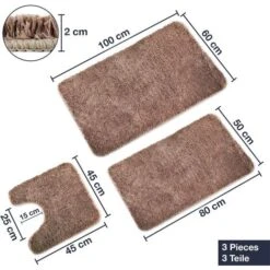 RHAFAYRE Bath Mat Set Of 3 Pieces - 3X Bath Mats (45x45 + 50x80 + 60x100cm) - Non-Slip & Washable Bath Mat - With WC Cutout - Brown 9 RHAFAYRE Bath Mat Set Of 3 Pieces - 3X Bath Mats (45x45 + 50x80 + 60x100cm) - Non-Slip & Washable Bath Mat - With WC Cutout - Brown -Bathroom Supplies Store 68008527 3