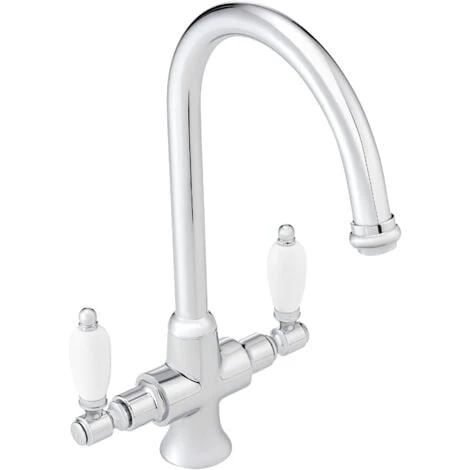 ENKI, Dorchester, KT041, Chrome Polished Brass Dual Flow Kitchen Sink Mixer Tap For Basin, With Twin White Levers Swivel Spout Perfect For Double Bowl Sinks, Easy Safe To Use Drip Free Ceramic Valve 3 ENKI, Dorchester, KT041, Chrome Polished Brass Dual Flow Kitchen Sink Mixer Tap For Basin, With Twin White Levers Swivel Spout Perfect For Double Bowl Sinks, Easy Safe To Use Drip Free Ceramic Valve