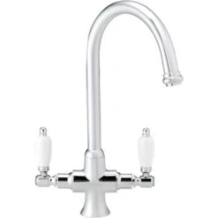 ENKI, Dorchester, KT041, Chrome Polished Brass Dual Flow Kitchen Sink Mixer Tap For Basin, With Twin White Levers Swivel Spout Perfect For Double Bowl Sinks, Easy Safe To Use Drip Free Ceramic Valve 8 ENKI, Dorchester, KT041, Chrome Polished Brass Dual Flow Kitchen Sink Mixer Tap For Basin, With Twin White Levers Swivel Spout Perfect For Double Bowl Sinks, Easy Safe To Use Drip Free Ceramic Valve -Bathroom Supplies Store 69286712 2