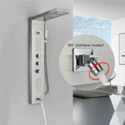 SUGUWORD Thermostatic Shower Tower Panel System Stainless Steel 5 Functions Rainfall Waterfall Shower Head Hydroelectricity Massage Jet Handheld Shower Sprayer Wall Mounted Black -Bathroom Supplies Store 71582343 5