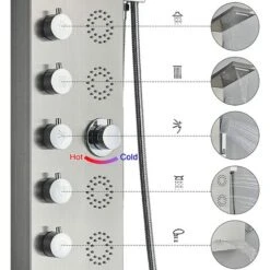 SUGUWORD Shower Panel Tower With 6 Functions Rainfall And Waterfall Shower Temperature Display Hand Shower Back Massage Jets And Bathtub Spout Wall Mounted Shower System Brushed Nickel -Bathroom Supplies Store 71582347 4