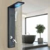 SUGUWORD LED Shower Panel Tower System Black 304 Stainless Steel 5 Function With Rainfall Waterfall Shower Head Massage Jets Hand Shower And Tub Spout Shower System -Bathroom Supplies Store 71582354 1