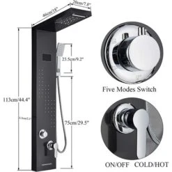 SUGUWORD LED Shower Panel Tower System Black 304 Stainless Steel 5 Function With Rainfall Waterfall Shower Head Massage Jets Hand Shower And Tub Spout Shower System -Bathroom Supplies Store 71582354 5