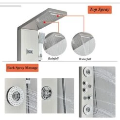 SUGUWORD Shower Panel Tower With 6 Functions Rainfall And Waterfall Shower Back Massage Jets Temperature Display Hand Shower And Bathtub Spout Wall Mounted Shower System Brushed Nickel Stainless Steel -Bathroom Supplies Store 71582358 3