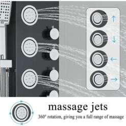 SUGUWORD Shower Panel Tower With 4 Functions Rainfall And Waterfall Head Massage Jet 3-Types Hand Shower Can Working At The Same Time Black Shower System Wall Mounted -Bathroom Supplies Store 71582364 4