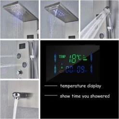 SUGUWORD Bathroom Shower Panel Tower System LED Stainless Steel With 5 Function Shower Head Handheld Shower Massage Jets Brushed Nickel -Bathroom Supplies Store 71582365 4