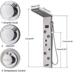 SUGUWORD Bathroom Shower Panel Tower System LED Stainless Steel With 5 Function Shower Head Handheld Shower Massage Jets Brushed Nickel -Bathroom Supplies Store 71582365 5