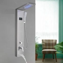 SUGUWORD LED Shower Tower Panel System 304 Stainless Steel 5 Function With Rainfall Waterfall Shower Head Massage Jets Hand Shower And Tub Spout Shower System Brushed Nickel 10 SUGUWORD LED Shower Tower Panel System 304 Stainless Steel 5 Function With Rainfall Waterfall Shower Head Massage Jets Hand Shower And Tub Spout Shower System Brushed Nickel -Bathroom Supplies Store 71582374 4