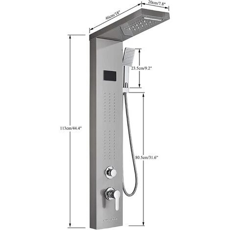 SUGUWORD LED Shower Tower Panel System 304 Stainless Steel 5 Function With Rainfall Waterfall Shower Head Massage Jets Hand Shower And Tub Spout Shower System Brushed Nickel 7 SUGUWORD LED Shower Tower Panel System 304 Stainless Steel 5 Function With Rainfall Waterfall Shower Head Massage Jets Hand Shower And Tub Spout Shower System Brushed Nickel - Image 5