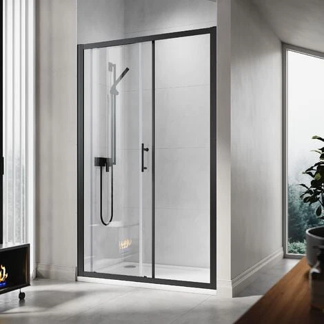 ELEGANT 1100mm Sliding Shower Enclosure Black Frame Shower Door 6mm Tempered Glass 4 ELEGANT 1100mm Sliding Shower Enclosure Black Frame Shower Door 6mm Tempered Glass - Image 2
