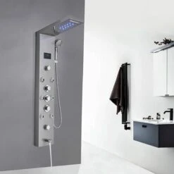 Shower Tower System Stainless Steel LED Rainfall Waterfall Shower Head LCD Display And Handheld Sprayer 8 Massage Jets Tub Spout,Brushed Nickel Finish -Bathroom Supplies Store 72218600 4