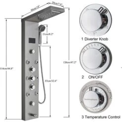 Shower Tower System Stainless Steel LED Rainfall Waterfall Shower Head LCD Display And Handheld Sprayer 8 Massage Jets Tub Spout,Brushed Nickel Finish -Bathroom Supplies Store 72218600 5