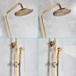 Bathroom Shower System Antique Brass Finish 8 Inch Round Rainfall Shower Head And Hand Sprayer With Shelf Holder Shower Set -Bathroom Supplies Store 72218601 3