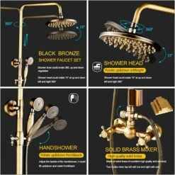 Bathroom Shower System Antique Brass Finish 8 Inch Round Rainfall Shower Head And Hand Sprayer With Shelf Holder Shower Set -Bathroom Supplies Store 72218601 4