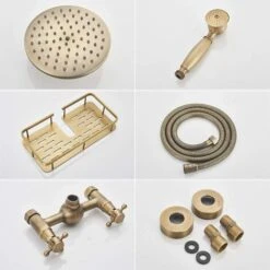 Bathroom Shower System Antique Brass Finish 8 Inch Round Rainfall Shower Head And Hand Sprayer With Shelf Holder Shower Set -Bathroom Supplies Store 72218601 5