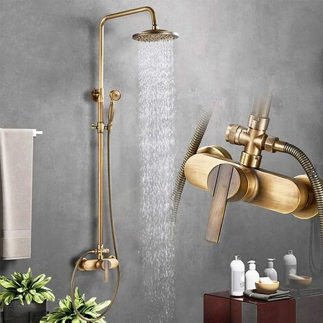 Antique Brass Bath Shower System Wall Mounted 8'' Rainfall Shower Head With Handheld Shower Sprayer Bathroom Mixer Single Handle Shower Tap 3 Antique Brass Bath Shower System Wall Mounted 8'' Rainfall Shower Head With Handheld Shower Sprayer Bathroom Mixer Single Handle Shower Tap