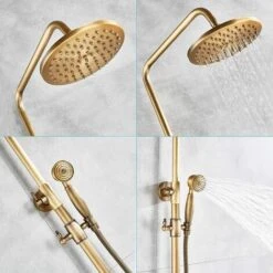 Antique Brass Bath Shower System Wall Mounted 8'' Rainfall Shower Head With Handheld Shower Sprayer Bathroom Mixer Single Handle Shower Tap 9 Antique Brass Bath Shower System Wall Mounted 8'' Rainfall Shower Head With Handheld Shower Sprayer Bathroom Mixer Single Handle Shower Tap -Bathroom Supplies Store 72218604 3