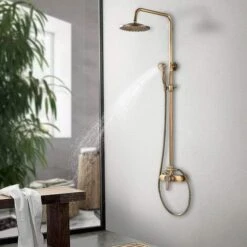 Antique Brass Bath Shower System Wall Mounted 8'' Rainfall Shower Head With Handheld Shower Sprayer Bathroom Mixer Single Handle Shower Tap 10 Antique Brass Bath Shower System Wall Mounted 8'' Rainfall Shower Head With Handheld Shower Sprayer Bathroom Mixer Single Handle Shower Tap -Bathroom Supplies Store 72218604 4