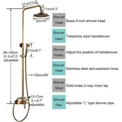 Antique Brass Bath Shower System Wall Mounted 8'' Rainfall Shower Head With Handheld Shower Sprayer Bathroom Mixer Single Handle Shower Tap 11 Antique Brass Bath Shower System Wall Mounted 8'' Rainfall Shower Head With Handheld Shower Sprayer Bathroom Mixer Single Handle Shower Tap -Bathroom Supplies Store 72218604 5