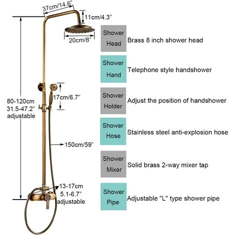 Antique Brass Bath Shower System Wall Mounted 8'' Rainfall Shower Head With Handheld Shower Sprayer Bathroom Mixer Single Handle Shower Tap 7 Antique Brass Bath Shower System Wall Mounted 8'' Rainfall Shower Head With Handheld Shower Sprayer Bathroom Mixer Single Handle Shower Tap - Image 5