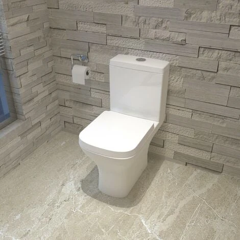 Square Toilet Close Coupled Ceramic Pan Cloakroom Soft Close Seat WC Modern 3 Square Toilet Close Coupled Ceramic Pan Cloakroom Soft Close Seat WC Modern