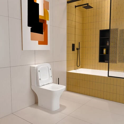 Square Toilet Close Coupled Ceramic Pan Cloakroom Soft Close Seat WC Modern 4 Square Toilet Close Coupled Ceramic Pan Cloakroom Soft Close Seat WC Modern - Image 2