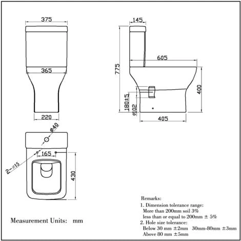Square Toilet Close Coupled Ceramic Pan Cloakroom Soft Close Seat WC Modern 5 Square Toilet Close Coupled Ceramic Pan Cloakroom Soft Close Seat WC Modern - Image 3