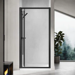 ELEGANT 900mm Bi-Fold Shower Door Reversible Folding Glass Inner Opening Design Shower Enclosure Cubicles Door Matt Black Frame -Bathroom Supplies Store 74954002 3