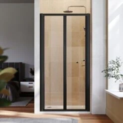 ELEGANT 900mm Black Frame Bifold Shower Door Enclosure Folding Bathroom Glass Wet Room