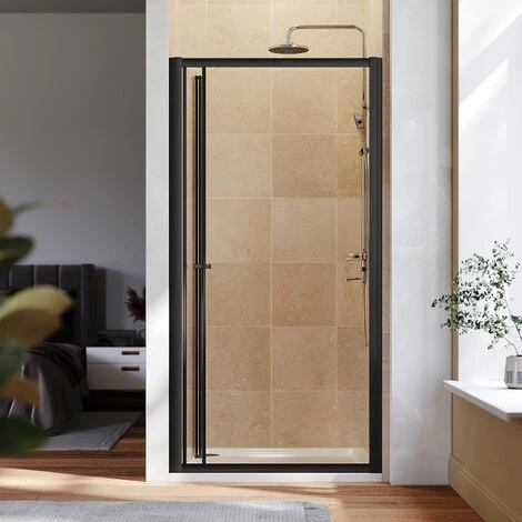 ELEGANT 900mm Black Frame Bifold Shower Door Enclosure Folding Bathroom Glass Wet Room 4 ELEGANT 900mm Black Frame Bifold Shower Door Enclosure Folding Bathroom Glass Wet Room - Image 2