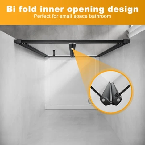 ELEGANT 900mm Black Frame Bifold Shower Door Enclosure Folding Bathroom Glass Wet Room 7 ELEGANT 900mm Black Frame Bifold Shower Door Enclosure Folding Bathroom Glass Wet Room - Image 5