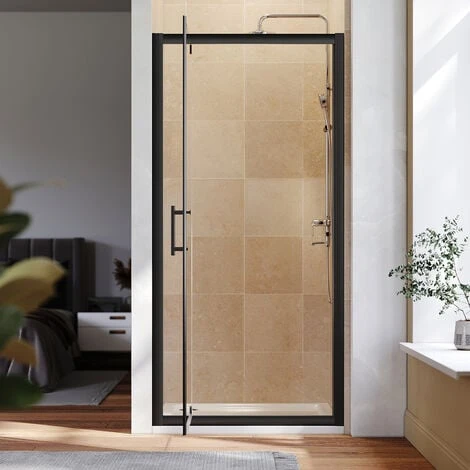 ELEGANT 800mm Black Frame Pivot Shower Door Enclosure Reversible Bathroom Wet Room 4 ELEGANT 800mm Black Frame Pivot Shower Door Enclosure Reversible Bathroom Wet Room - Image 2