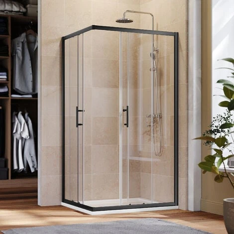 ELEGANT Black Frame 900 X 800 Mm Corner Entry Shower Enclosure With Sliding Shower Door For Bathroom Wet Room 4 ELEGANT Black Frame 900 X 800 Mm Corner Entry Shower Enclosure With Sliding Shower Door For Bathroom Wet Room - Image 2